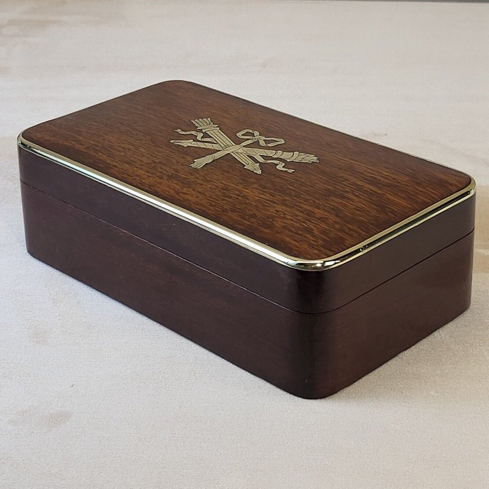 RARE French Empire Style Mahogany Trinket / Jewelry Box w Engraved Brass Inlay